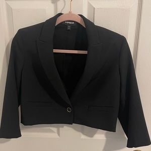 Express Cropped Blazer with Peak Lapels - Black